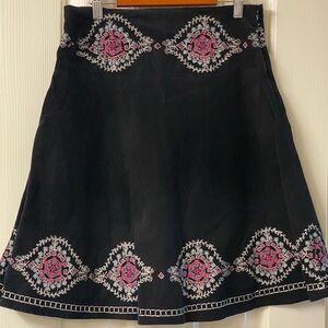 Wet Seal Black Corduroy Skirt with Pink Embroidery Size Small